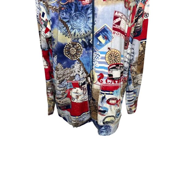 Chico's Nautical Traveler Multicolor Print Zip Front Long Sleeve Jacket Stretch - Picture 3 of 6